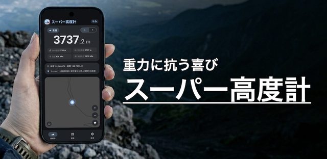 スーパー高度計：オフライン使用可！緯度・経度・住所もわかる！ フィーチャーグラフィック