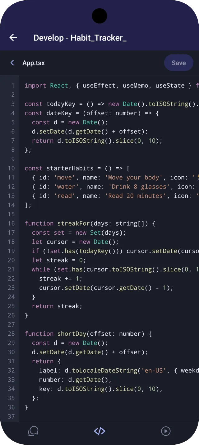 Code tab: the generated project, synced to GitHub